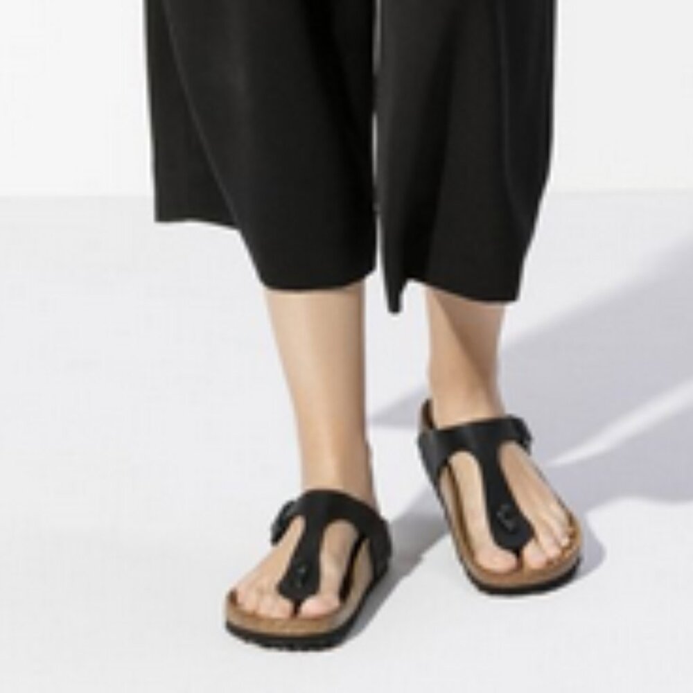 Birkenstock Gizeh T-Strap Thong Cork Sandals Black Birko-Flor